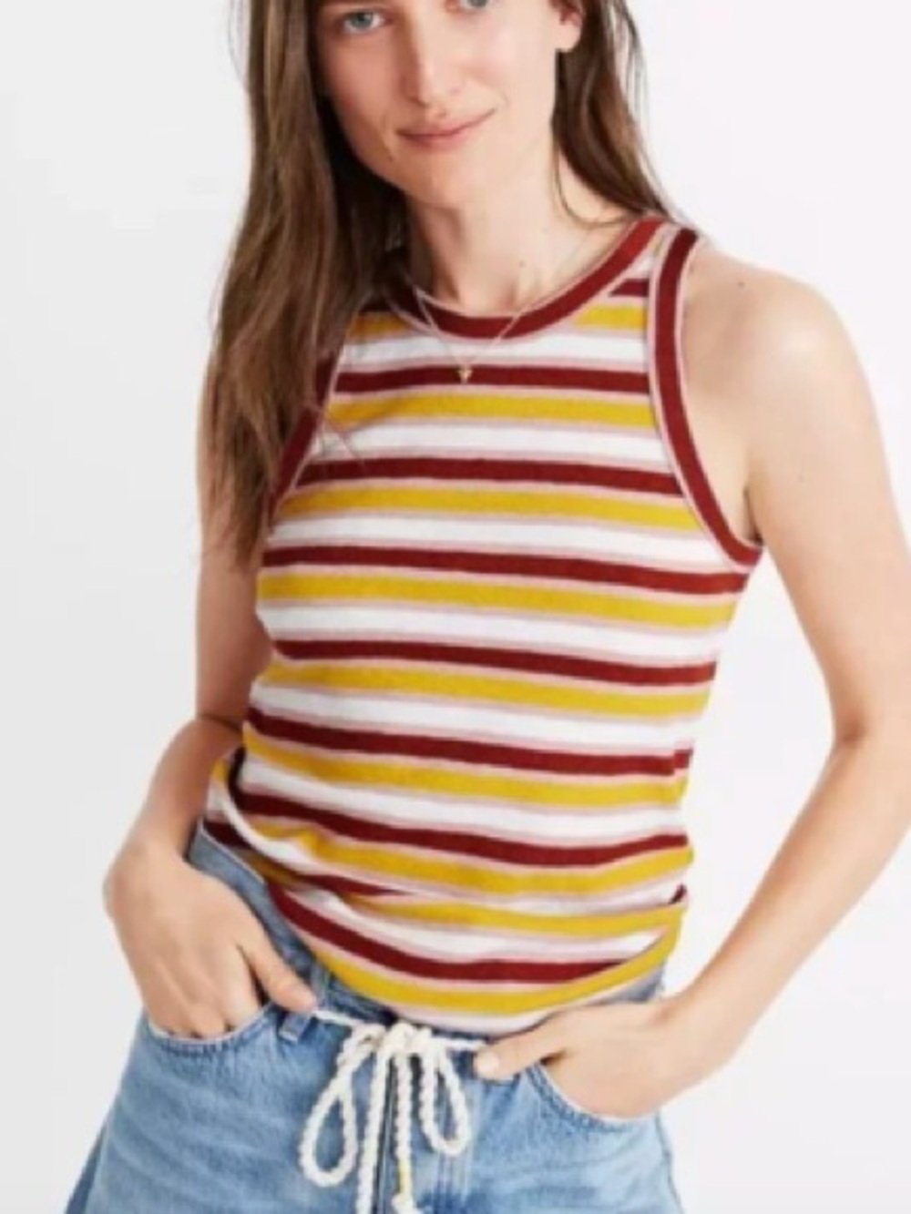 Madewell Westville Maroon, Mustard & White Striped Tank